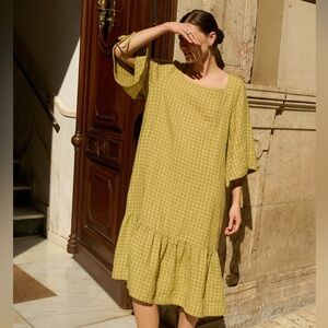 NEW Linenfox Vilte Linen Dress Pickle Check Maxi Midi